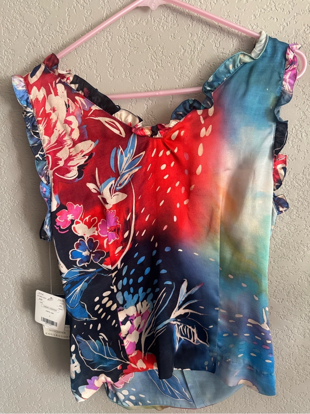 NWT Doncaster Collection 100% Silk Floral Ruffle Ruched Blouse Top Size 10 - Picture 4 of 6
